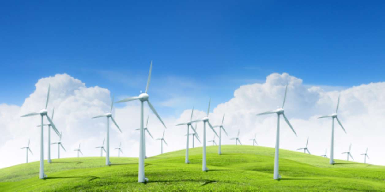 modern white wind turbines
