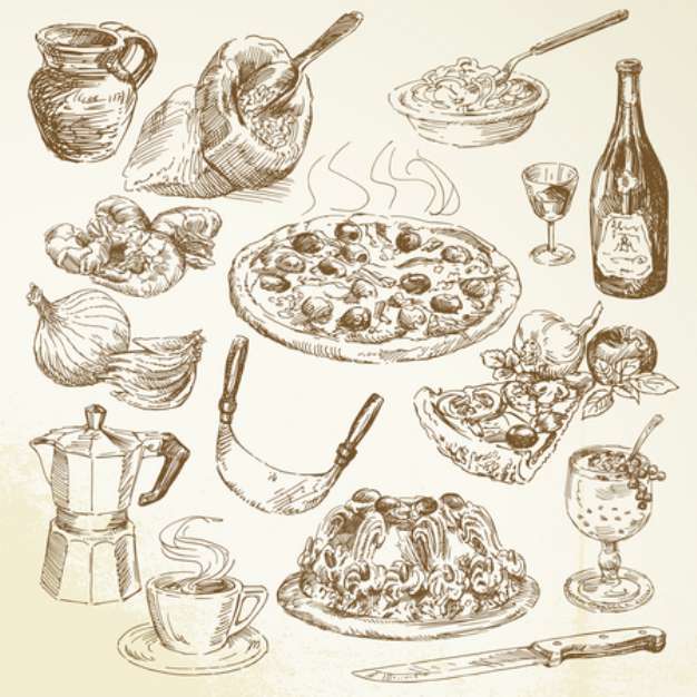 hand drawn pizza set