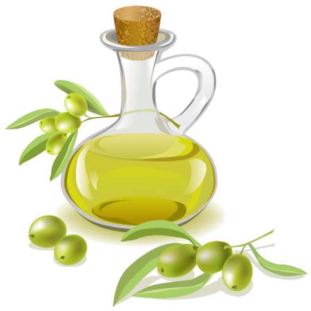bottle of olive oil and a branch with olives
