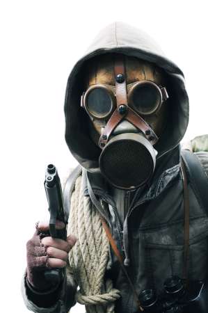 Post apocalyptic survivor in gas mask