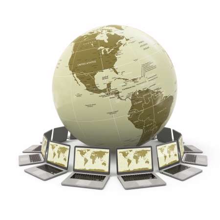 Internet. Global communication. Earth and laptop. 3d