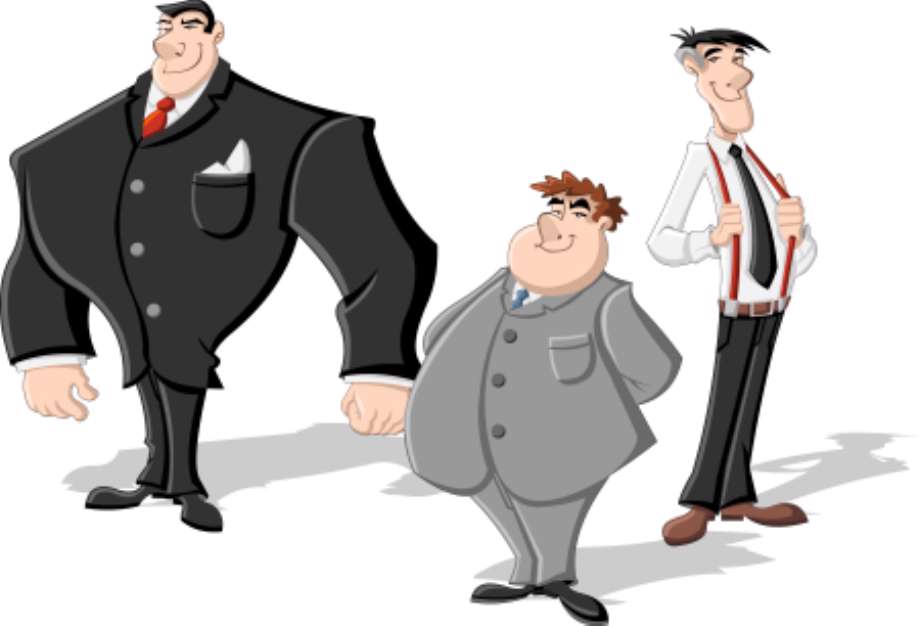 Group of three cartoon business men. Professionals.