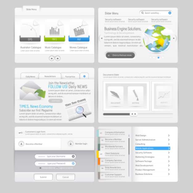 Website template elements with icons: Forms and Image Slider
