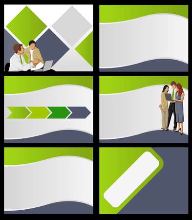 Green template for advertising brochure with business people