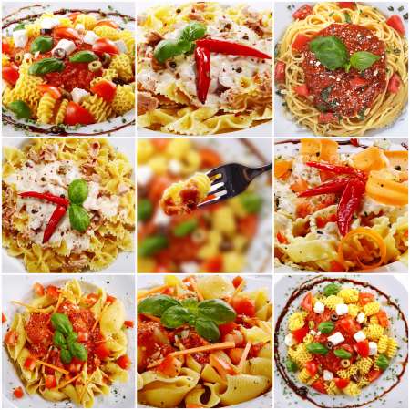 Diverse Nudeln Collage fertig serviert