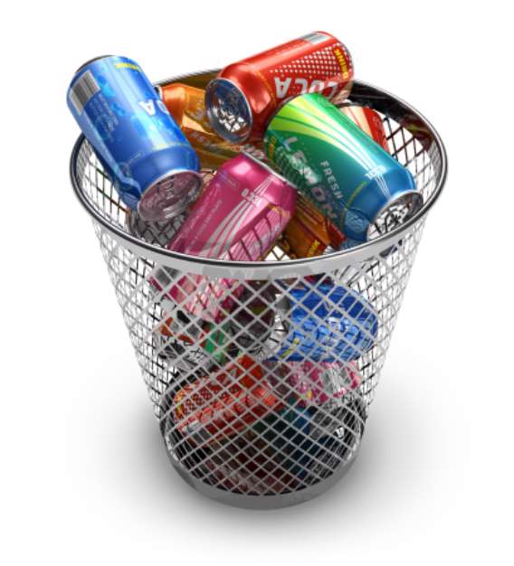 Recycling concept: drink cans in the trash bin