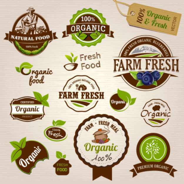 Set of Fresh Organic labels and elements