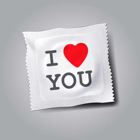 Condom with text I love you, vector Eps10 illustration.