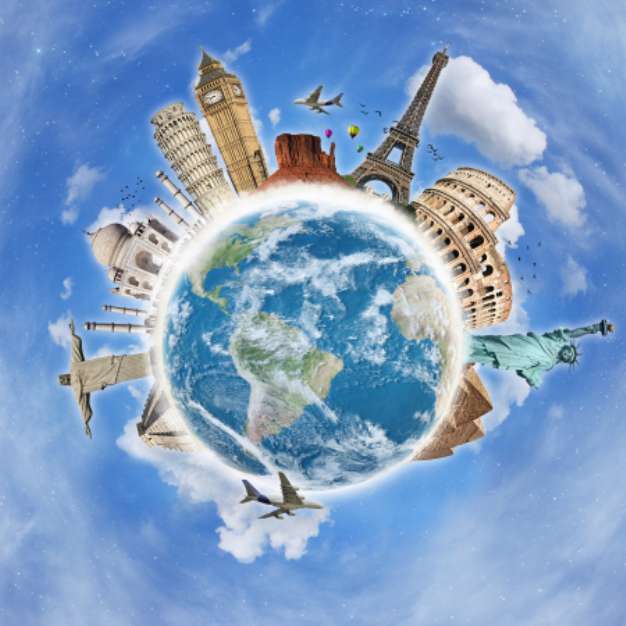 Travel the world clouds concept