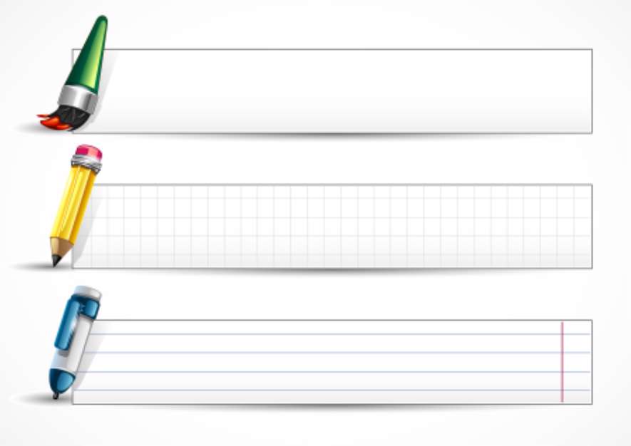White banners with  pen and pencil