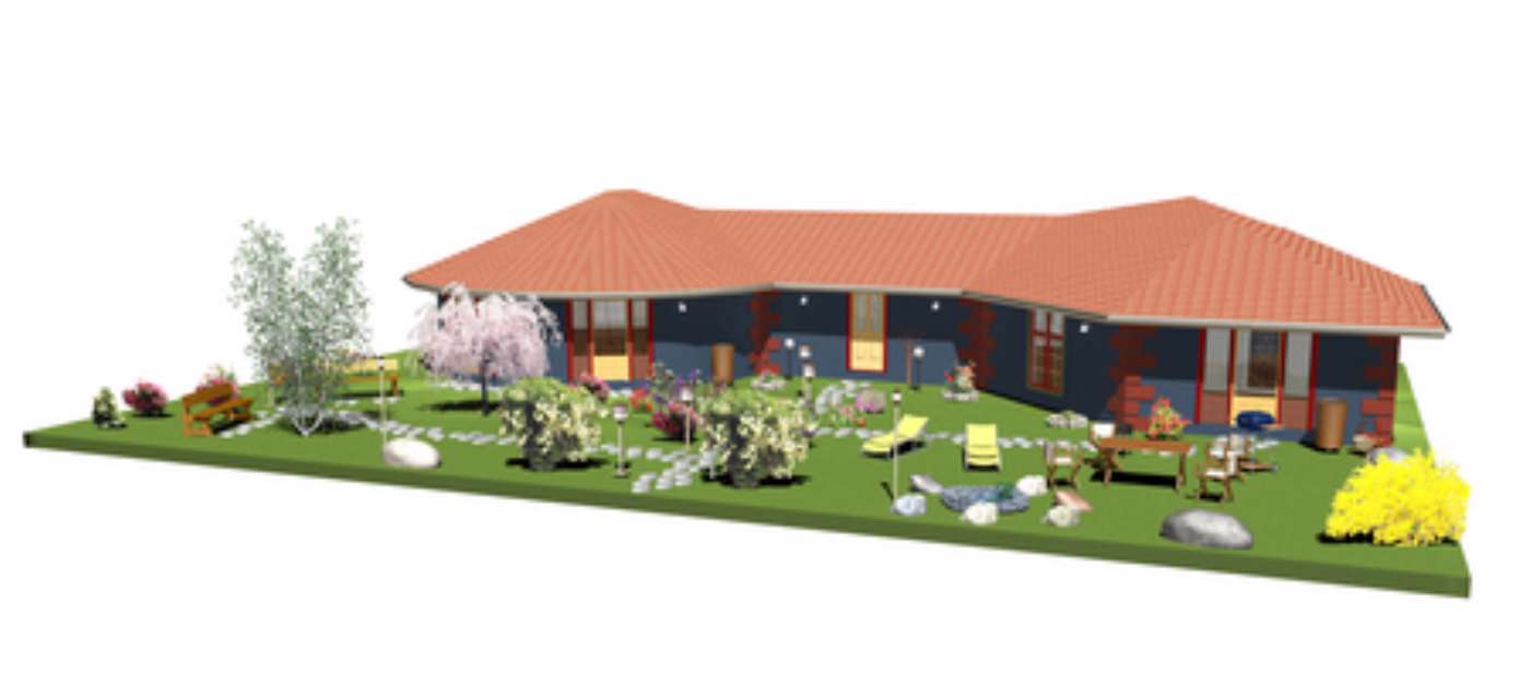 Casa Blu con Giardino-Blue House with Garden-3D