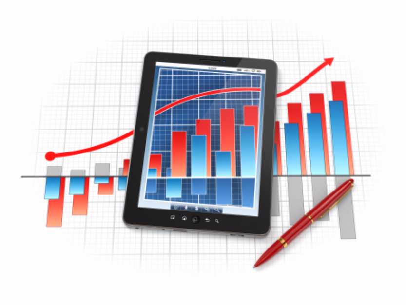 Digital tablet pc with financial chart and graph