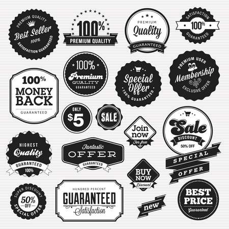 Set of badges and stickers for sale