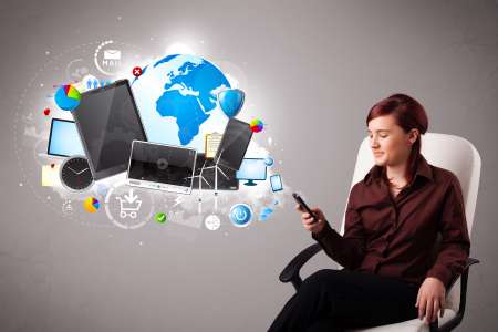 young woman sitting and browsing on her phone