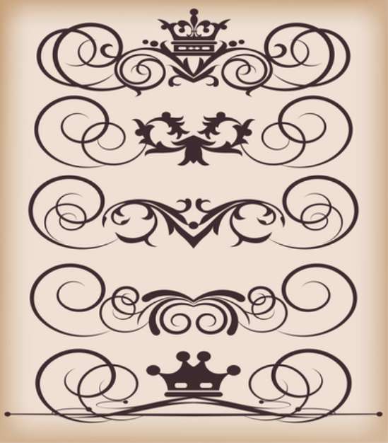 Vector set. Victorian Scrolls and crown. Decorative elements