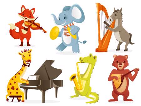 Animals playing intruments, vector illustration