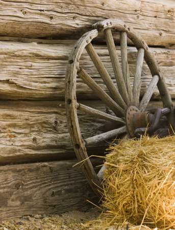 Wagon Wheel and Hay Bale