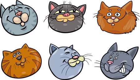 Cartoon funny cats heads set