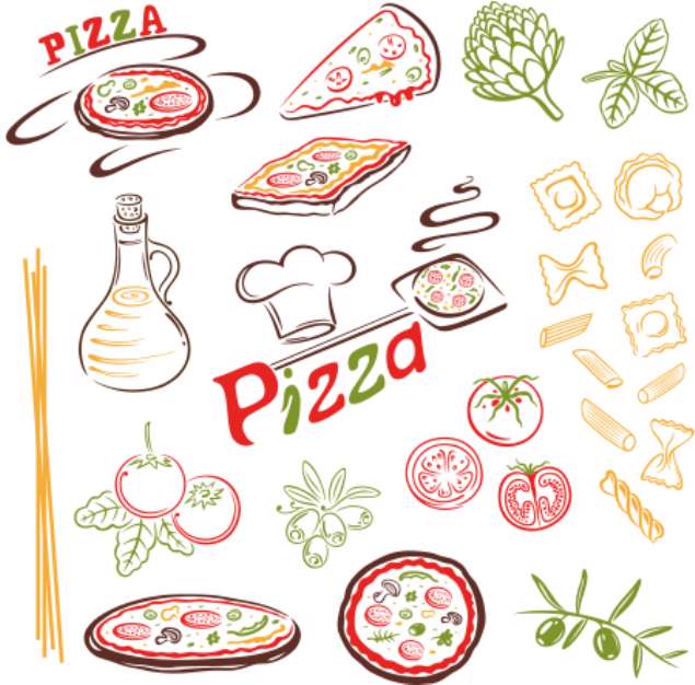 Pizza, Nudeln, Spaghetti, pasta, vector, Italien, Set