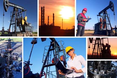 Workers in an Oilfield, split screen