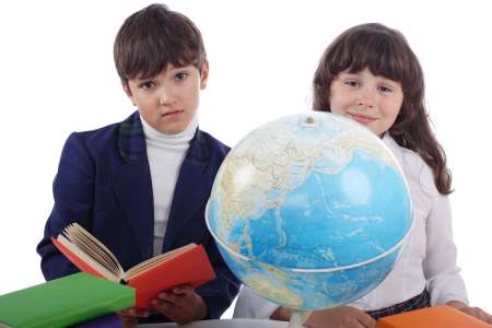 Portrait of a styled children. Theme: education..