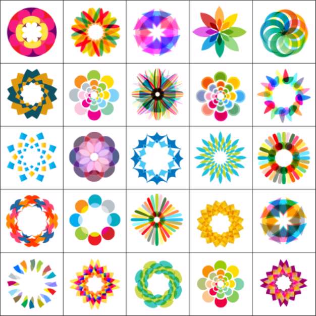 set of 25 colorful design elements, icons