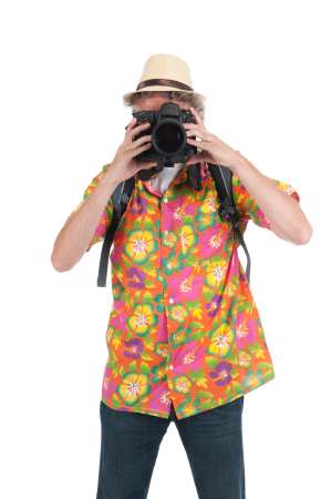 Tourist with camera and backpack