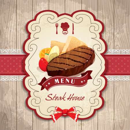 Vintage frame with Steak set template