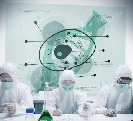 Lab workers experimenting