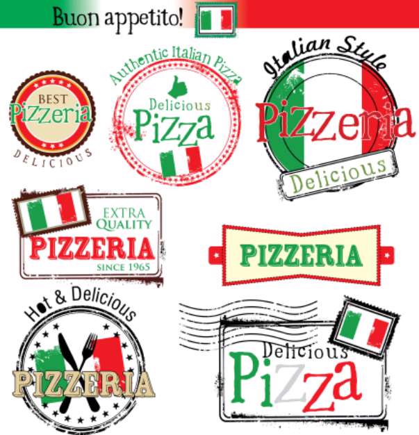 Set of vintage styled pizza labels