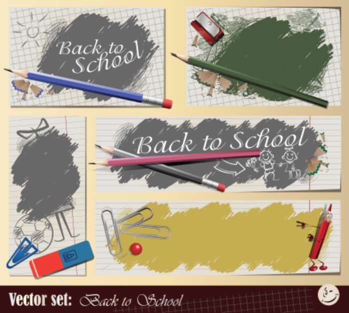 Vector set: Collection sticker and background &quot;Back to School&quot;