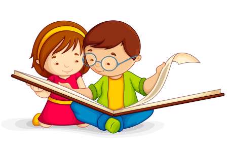 vector illustration of kid reading open book sitting on floor