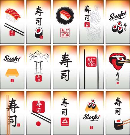 set of business cards on Japanese cuisine and sushi