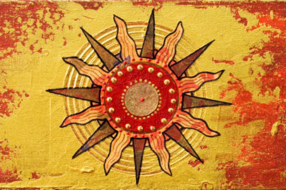 Collage mit abstrakter Sonne