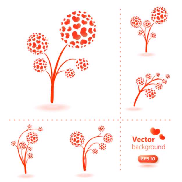 Set of vector flowers made from hearts.