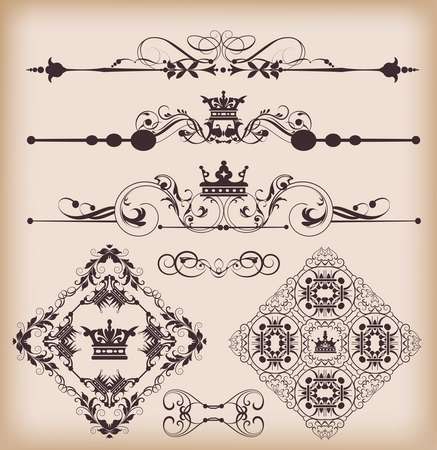 Vector set. Victorian Scrolls and crown. Decorative elements