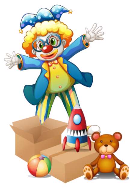 A clown with toys