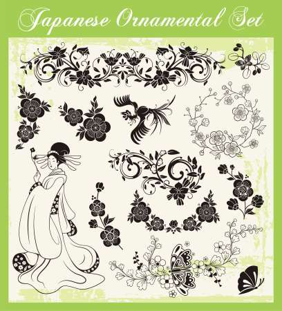 Japanese Traditional Ornaments Vector Set