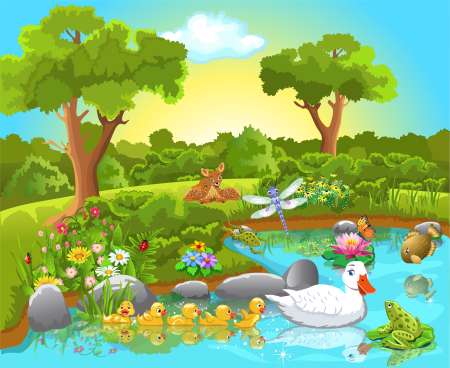 animals life on pond