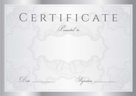 Certificate / Diploma template. Silver background, borders