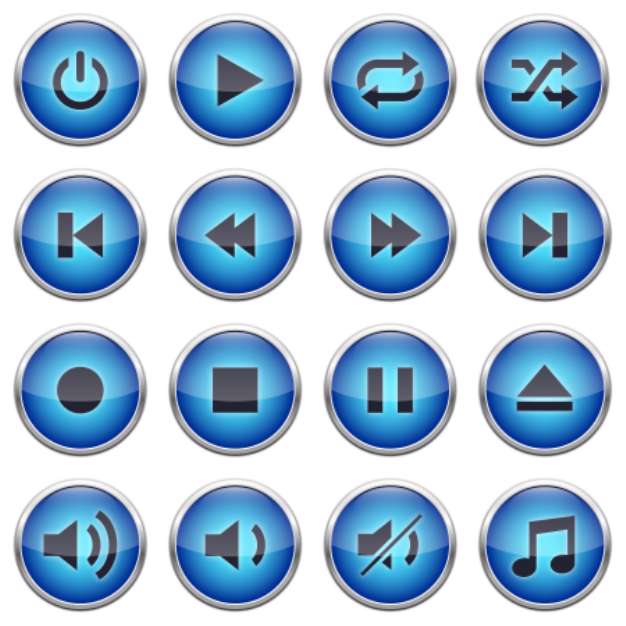 Set of blue player buttons