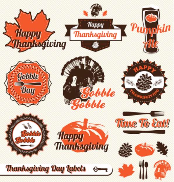 Vector Set: Retro Thanksgiving Day Labels and Stickers