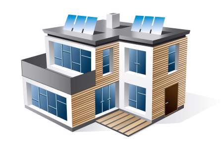 Isolated 3d vector icon of modern family house with wood facade.
