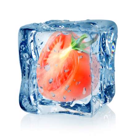 Ice cube and tomato