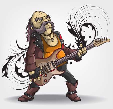 Old rock musician with a guitar.