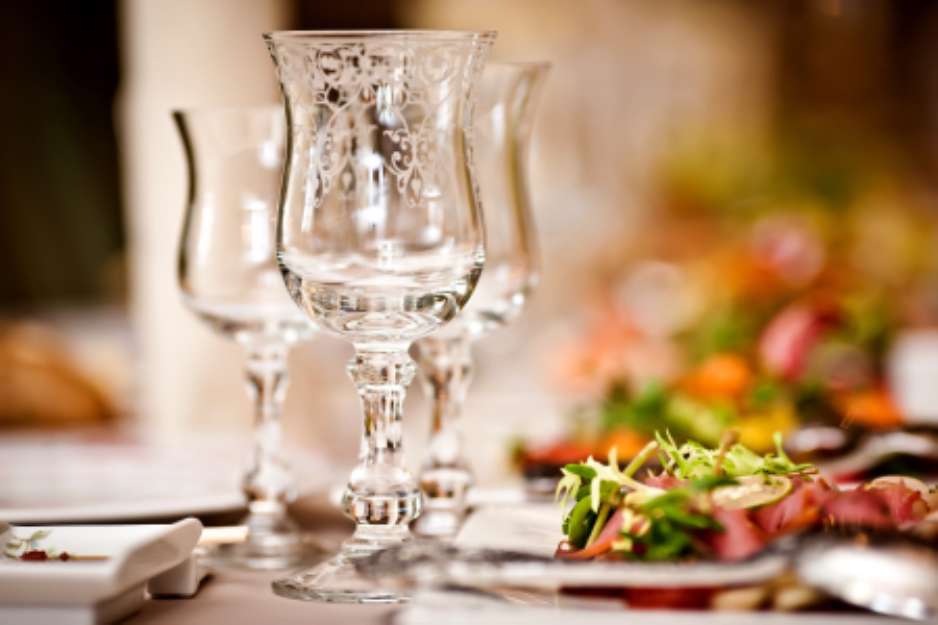Empty glasses set in restaurant