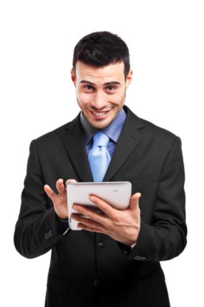 Businessman using his tablet