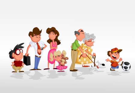 Cute happy cartoon family