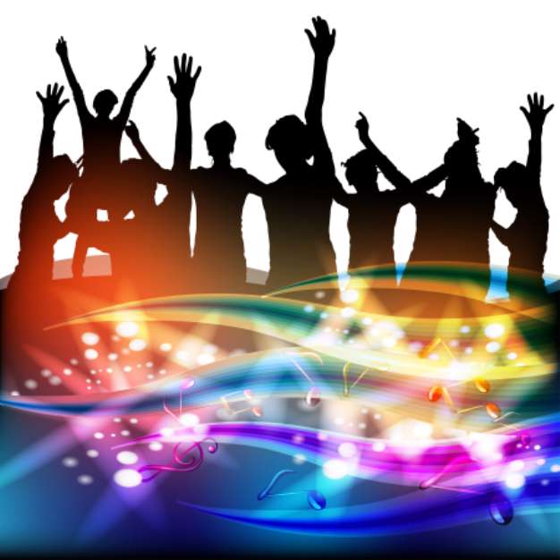 Dancing silhouettes with disco lights