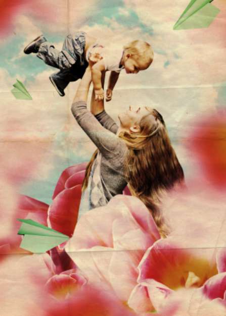 art collage with mother and son